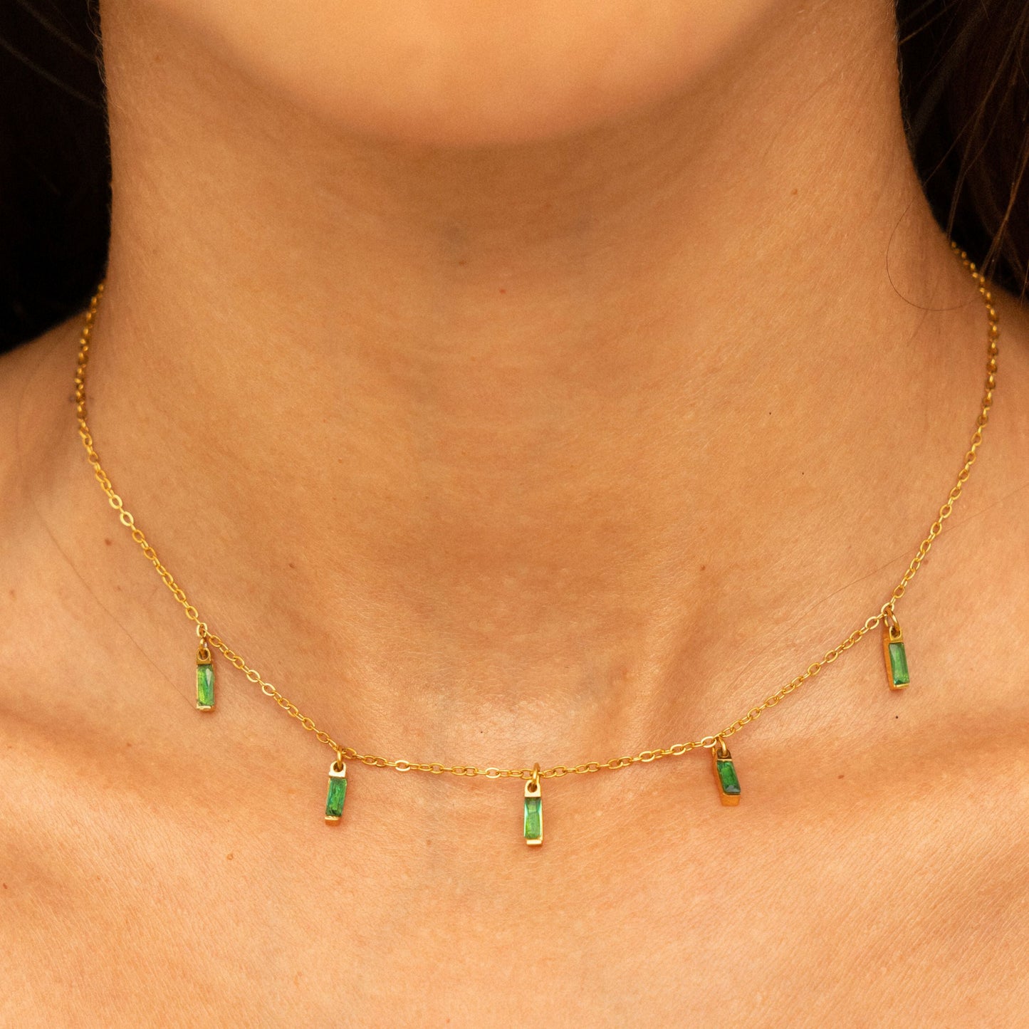 Damen Grüner Choker Gold wasserfest mit Emerald Anhänger