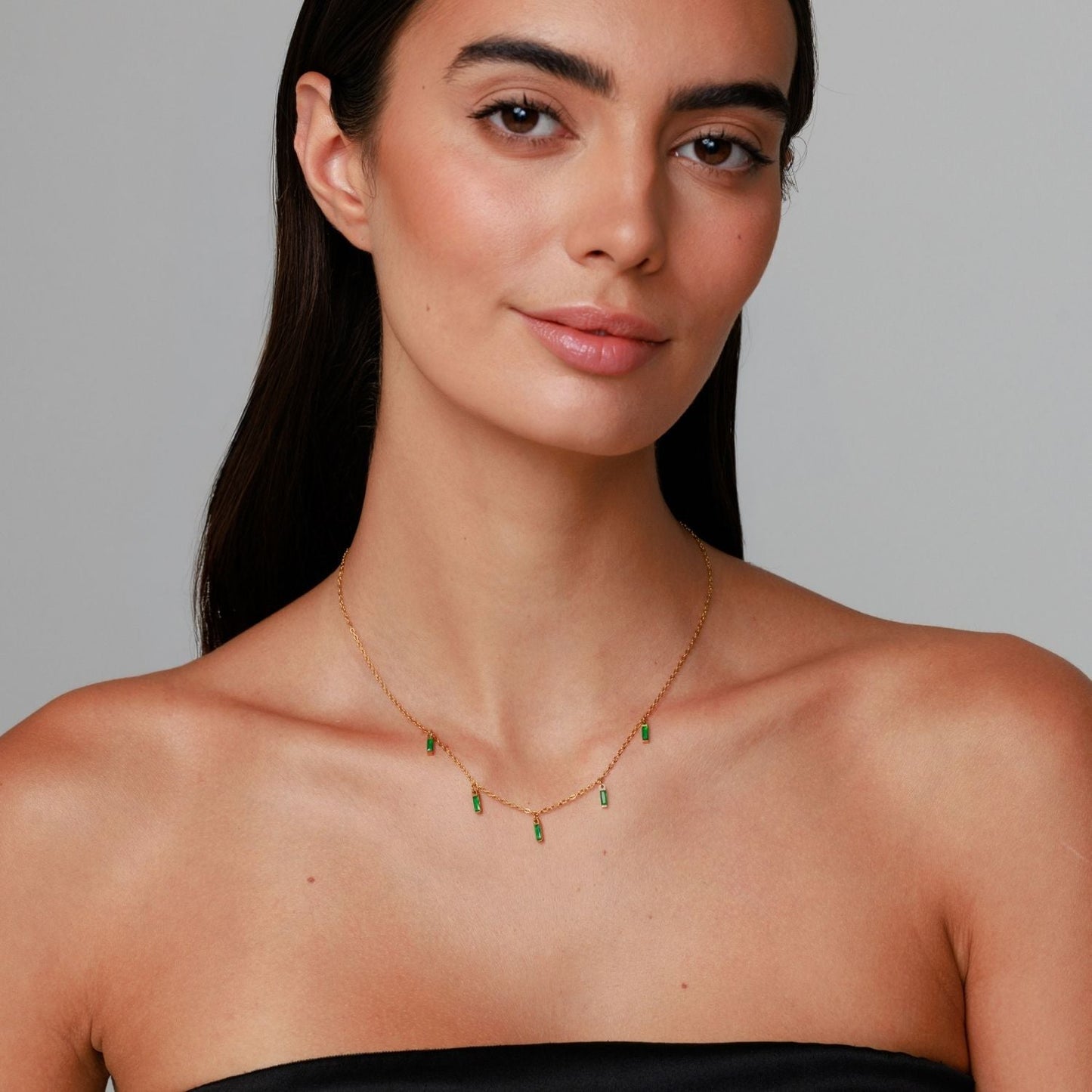 Damen Grüner Choker Gold wasserfest mit Emerald Anhänger