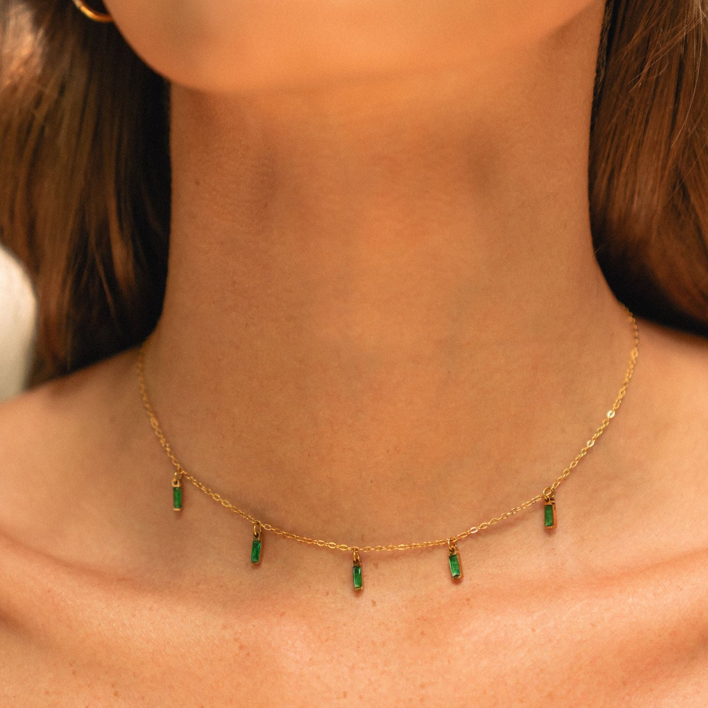 Damen Grüner Choker Gold wasserfest mit Emerald Anhänger
