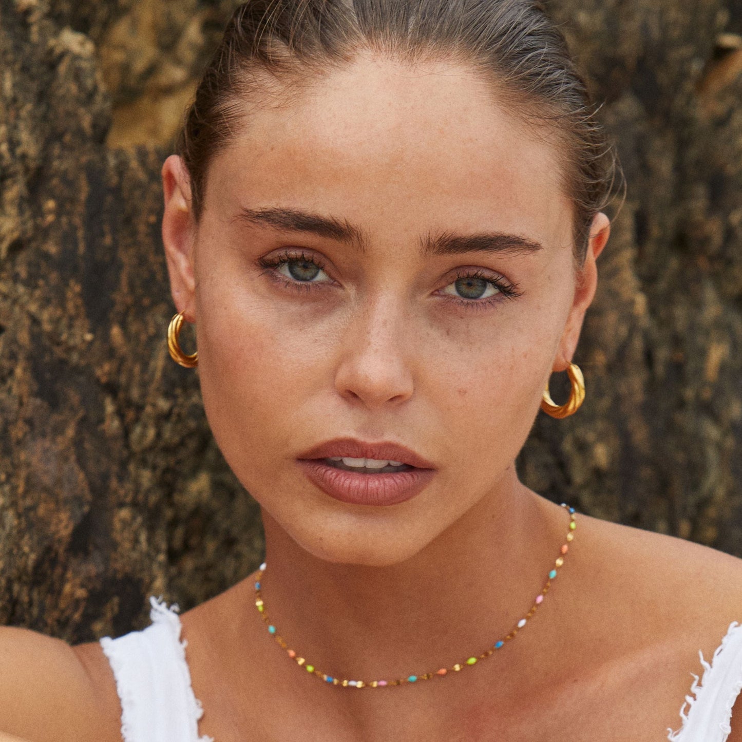 Damen Regenbogen Choker Gold Emaille bunt wasserfest hypoallergen Halskette