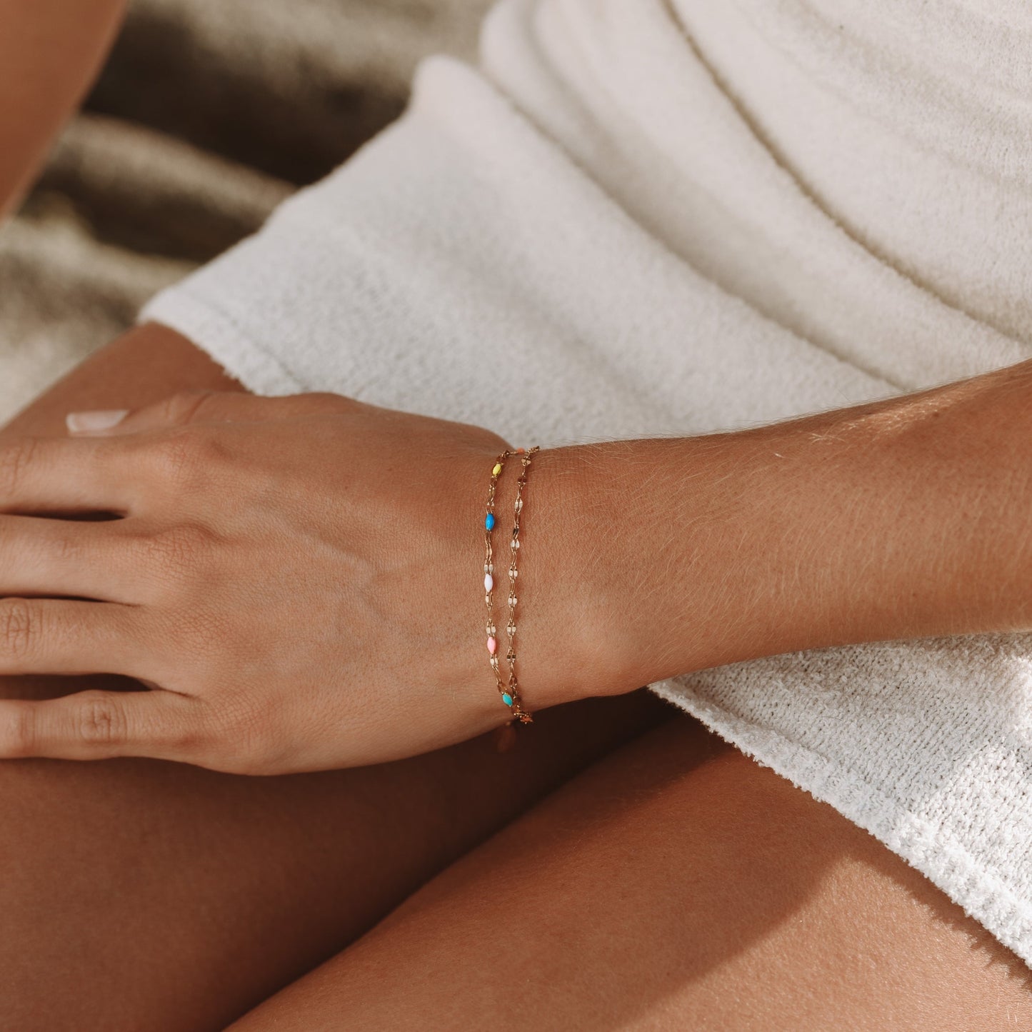 Damen Armband bunt doppellagig verstellbar wasserfest hypoallergen Edelstahl