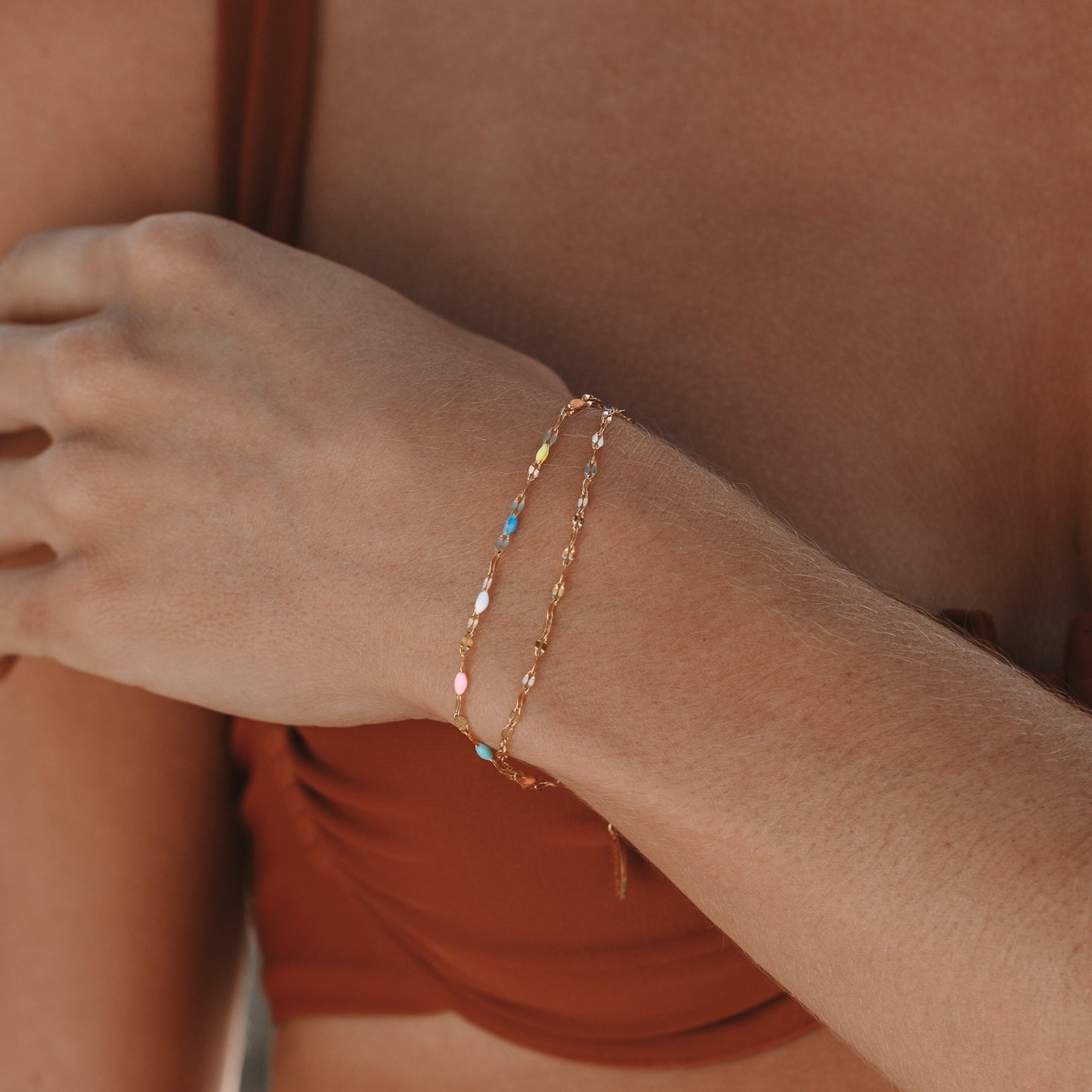 Damen Armband bunt doppellagig verstellbar wasserfest hypoallergen Edelstahl
