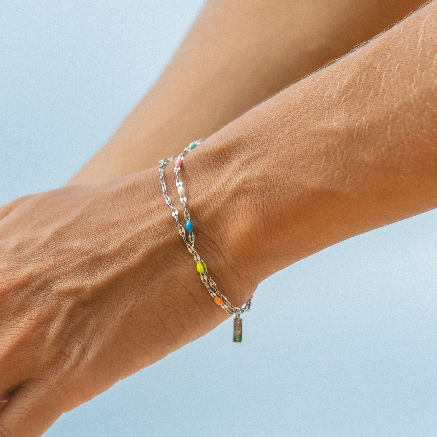 Damen Armband bunt doppellagig verstellbar wasserfest hypoallergen Edelstahl