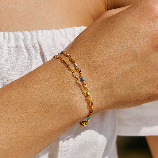 Damen Armband bunt doppellagig verstellbar wasserfest hypoallergen Edelstahl