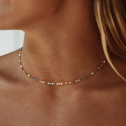 Damen Regenbogen Choker Gold Emaille bunt wasserfest hypoallergen Halskette