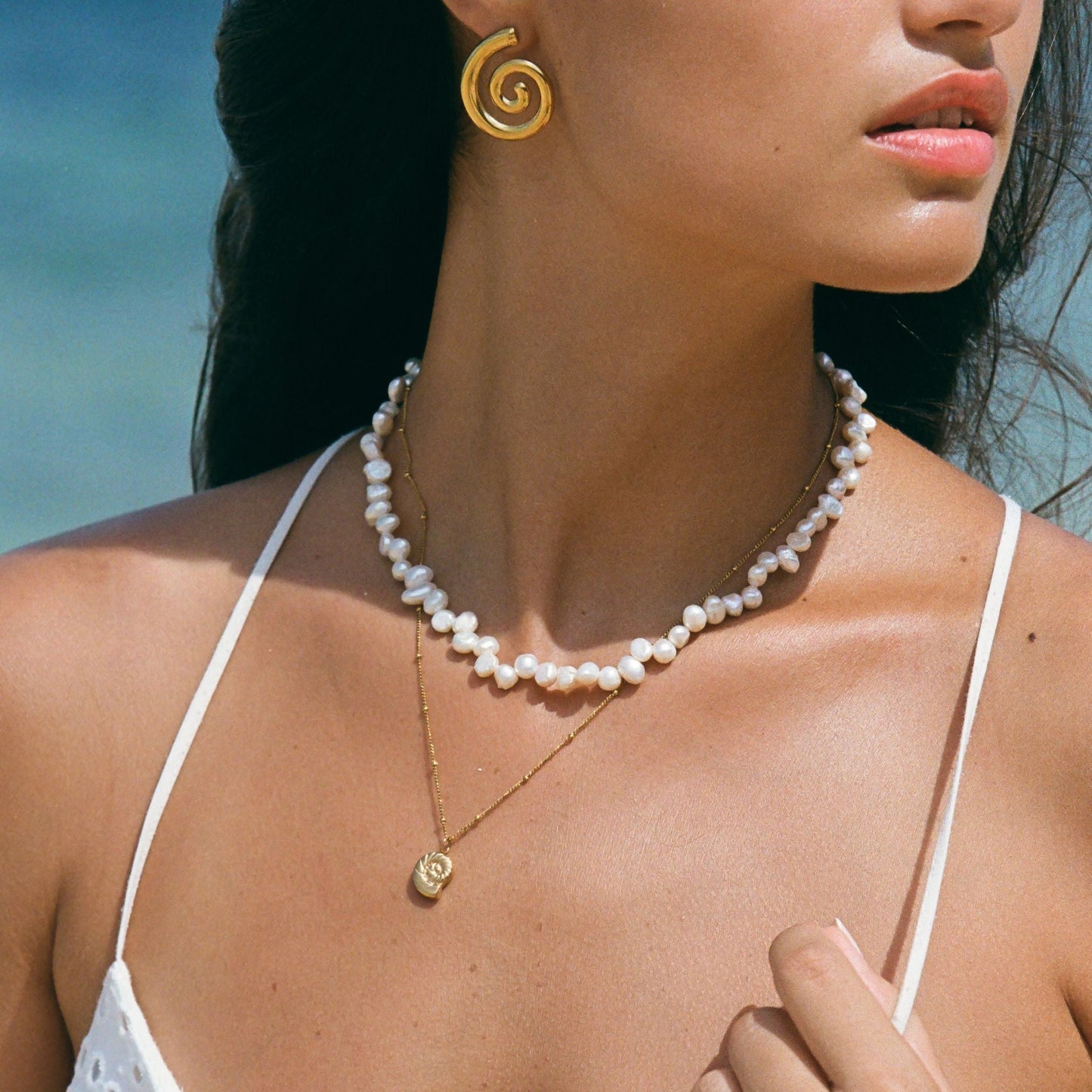 Damen Perlen Choker Halskette Gold Süßwasserperlen wasserdicht hypoallergen