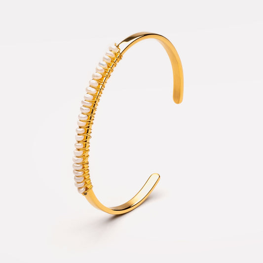 Damen Armreif gold Süßwasserperlen Edelstahl wasserfest hypoallergen