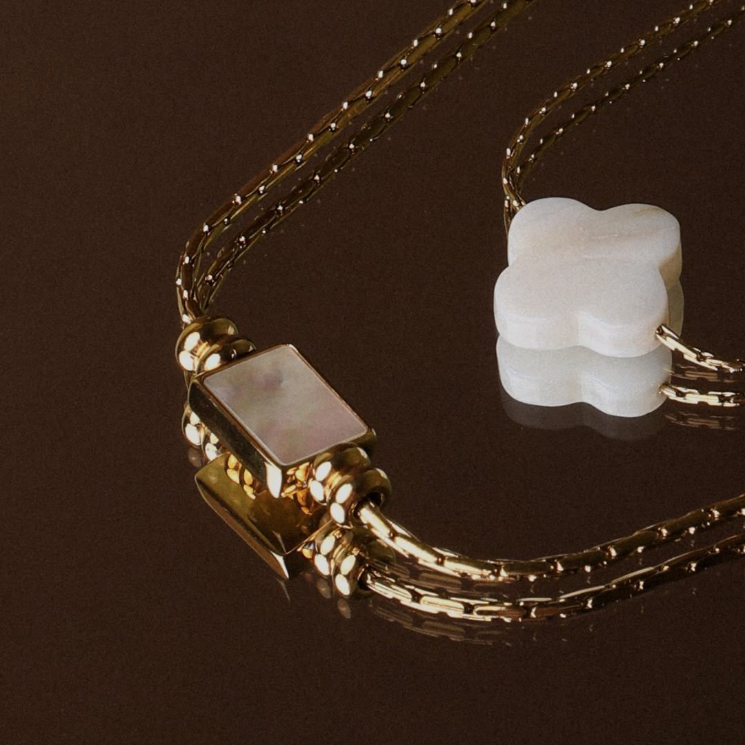 Damen Halskette Gold Perlmutt Anhänger wasserfest hypoallergen Layering Kette