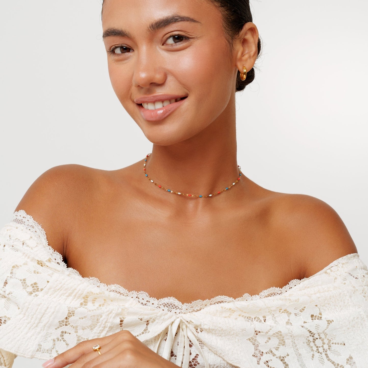 Damen Choker Kette Gold mit buntem Emaille wasserfest Edelstahl