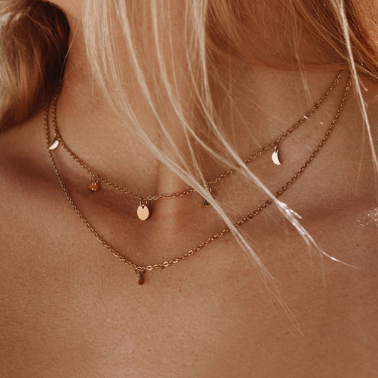 Damen Layering Halskette Gold Boho wasserdicht hypoallergen