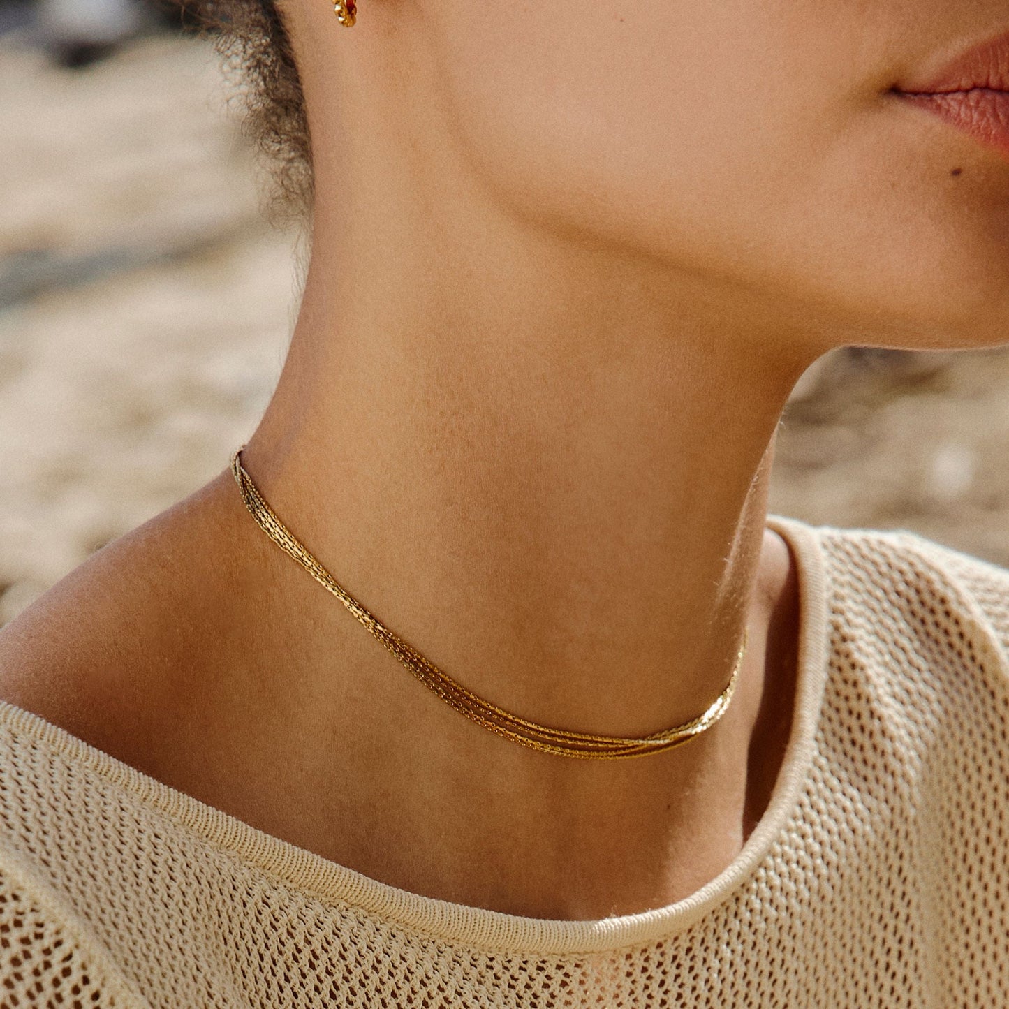 Damen Layering Choker Halskette Gold mehrreihig wasserdicht hypoallergen