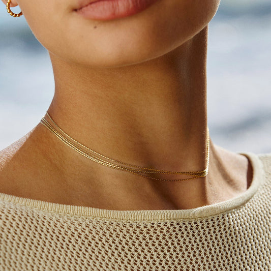Damen Layering Choker Halskette Gold mehrreihig wasserdicht hypoallergen