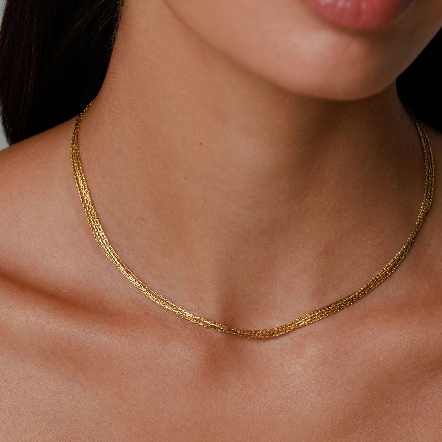 Damen Layering Choker Halskette Gold mehrreihig wasserdicht hypoallergen