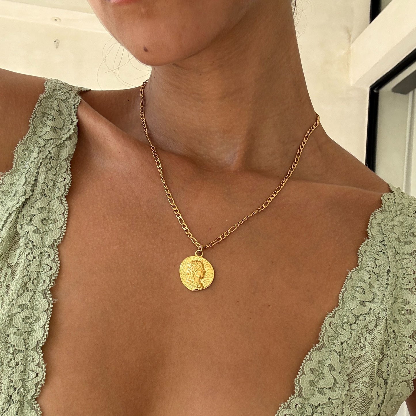 Damen Münz Halskette Gold wasserfest mit Coin Anhänger