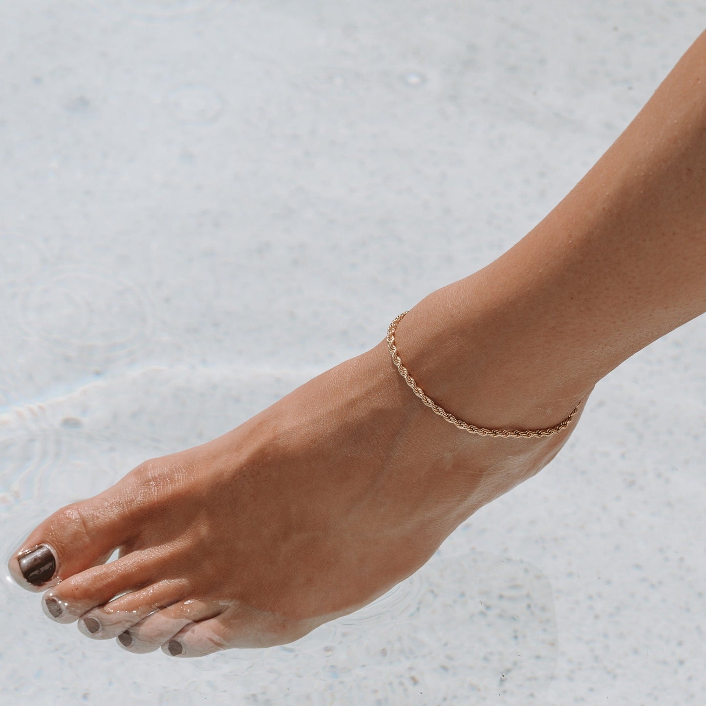 Damen Fußkette Gold Rope Chain wasserfest verstellbar 22 + 4 cm