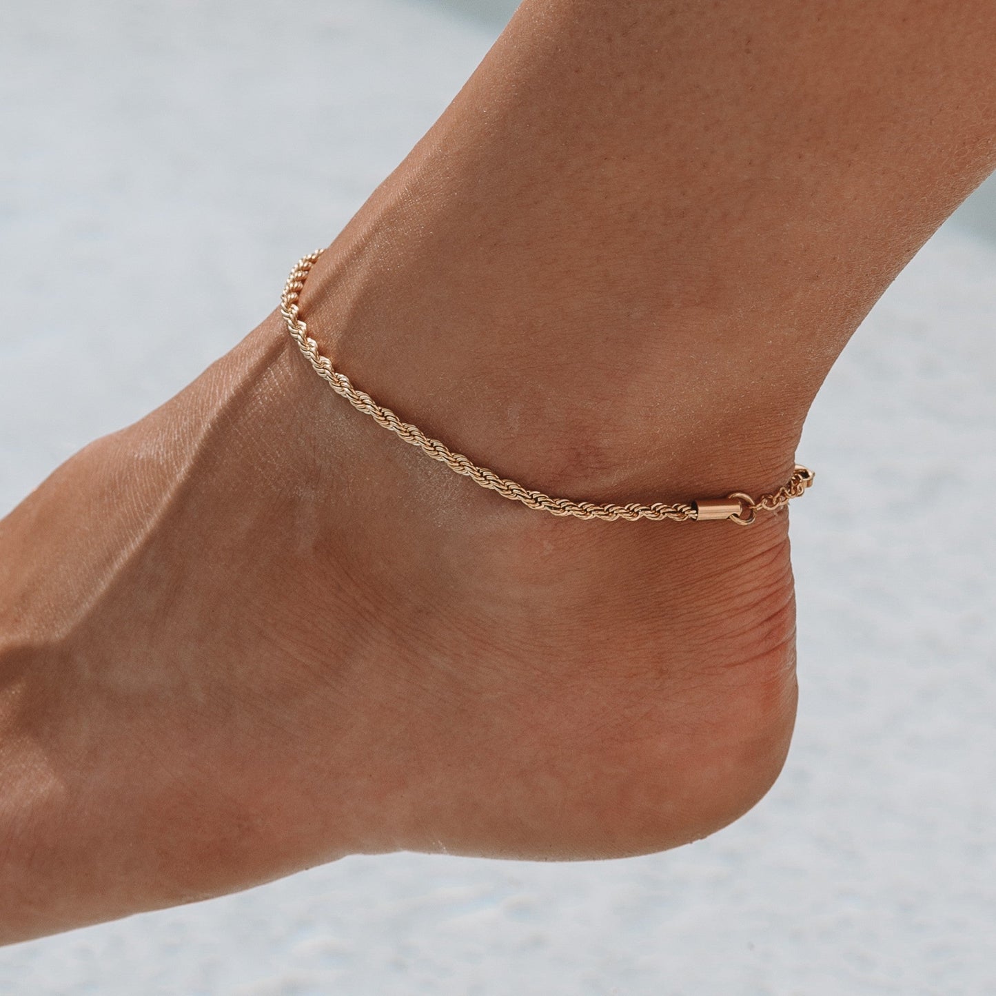 Damen Fußkette Gold Rope Chain wasserfest verstellbar 22 + 4 cm