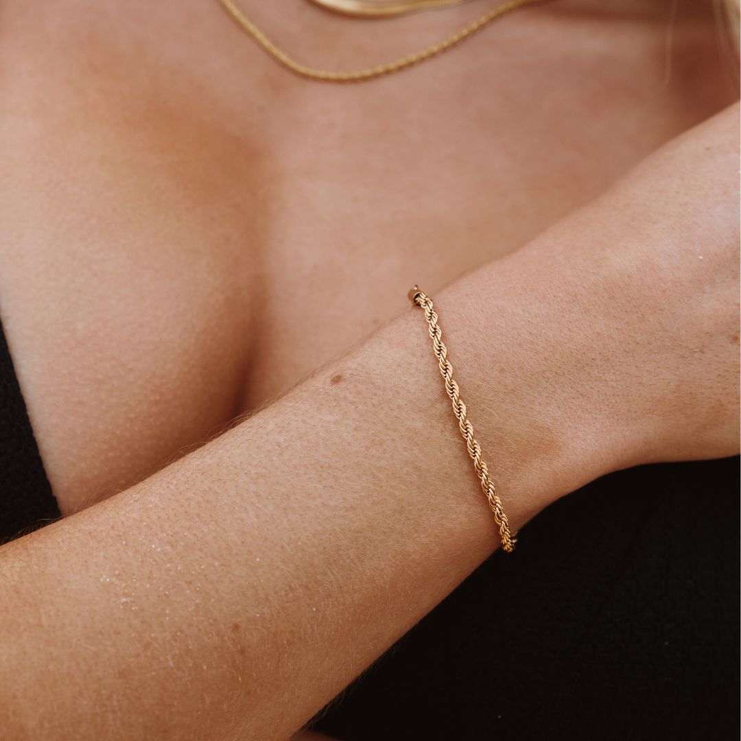 Damen Rope Chain Armband Gold verstellbar wasserfest hypoallergen Edelstahl 3 mm