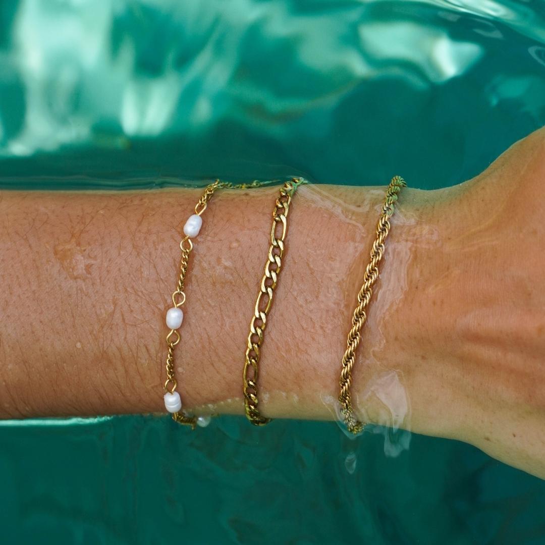 Damen Perlenarmband gold Süßwasserperlen Edelstahl wasserfest