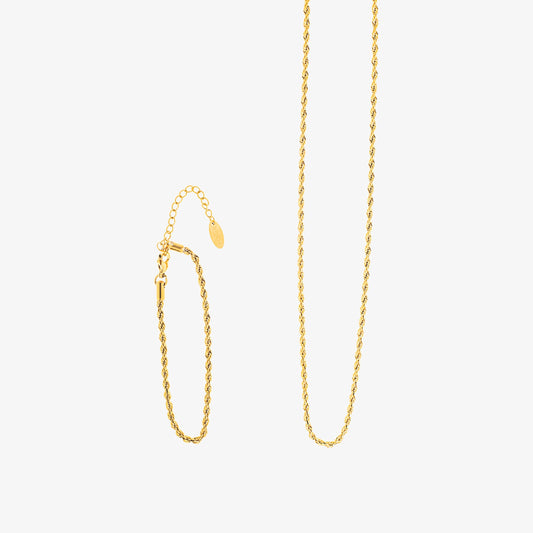 Damen Rope Chain Schmuckset Gold wasserfest mit Halskette und Armband