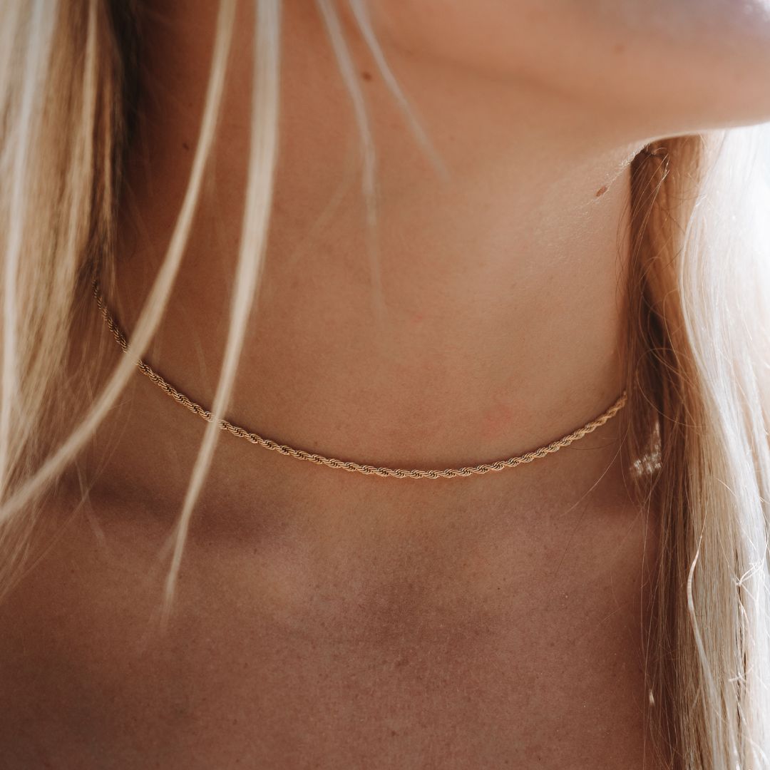 Damen Rope Chain Halskette Gold wasserfest hypoallergen 2 mm Kette