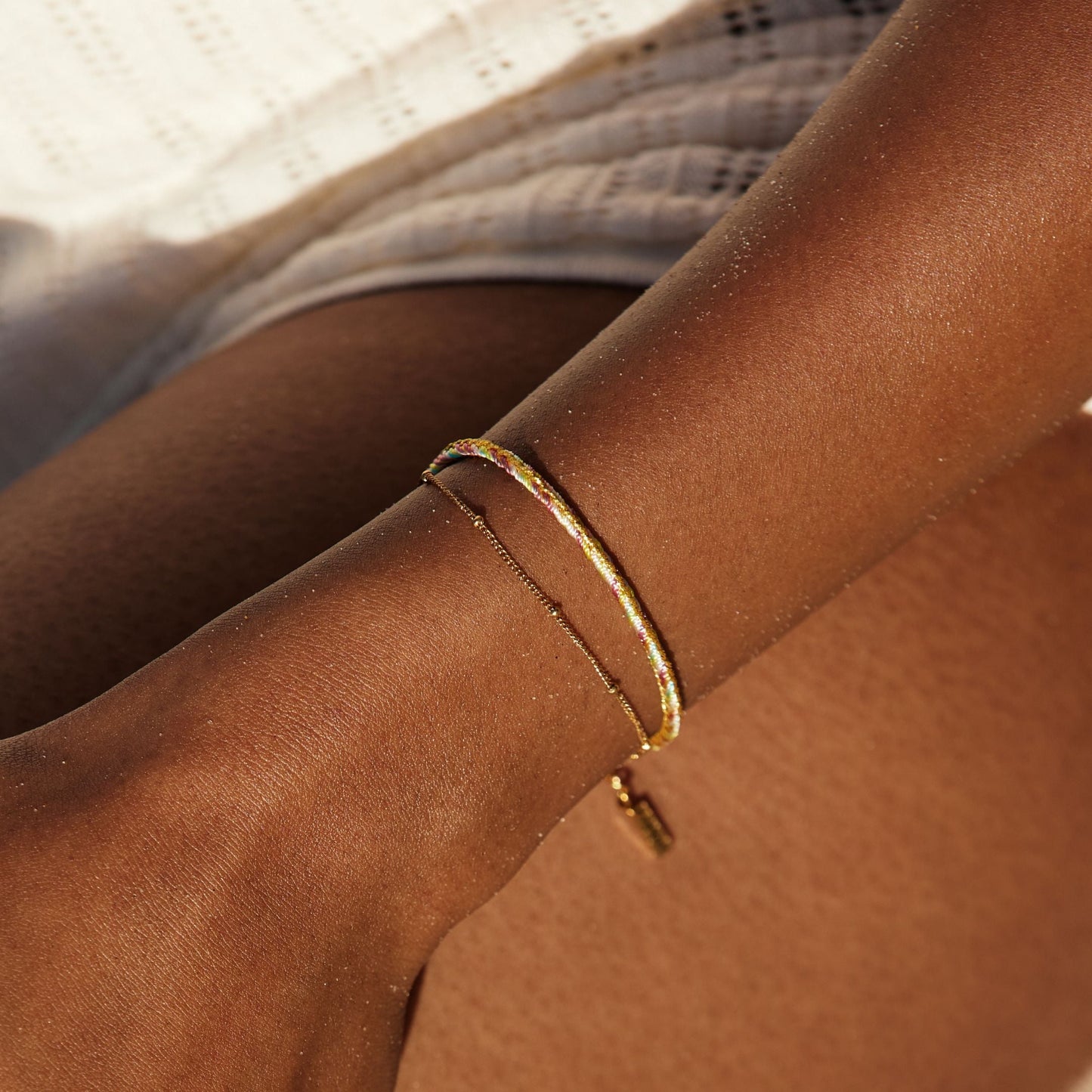Damen Layering Armband Grün Gold mehrreihig verstellbar wasserfest hypoallergen