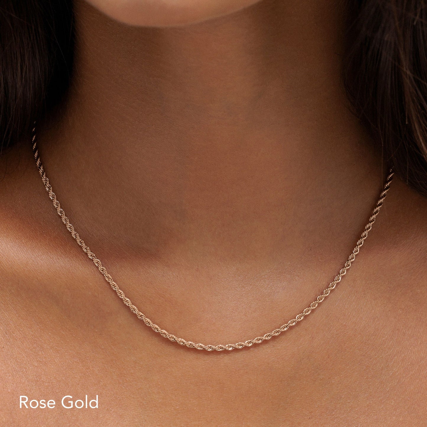 Damen Rope Chain Halskette Gold wasserfest hypoallergen 2 mm Kette