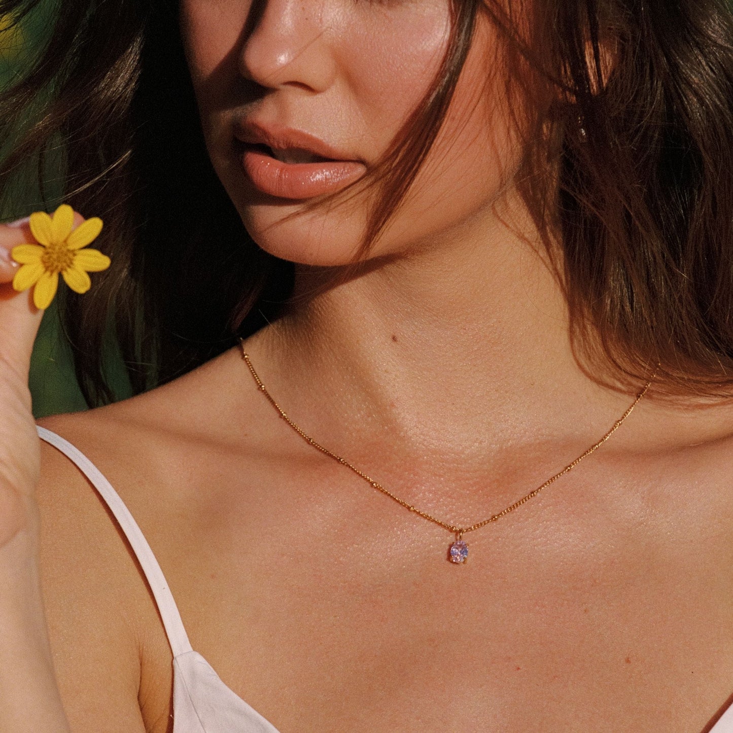 Damen Rosa Halskette Gold mit Pink CZ Anhänger wasserfest Beaded Chain