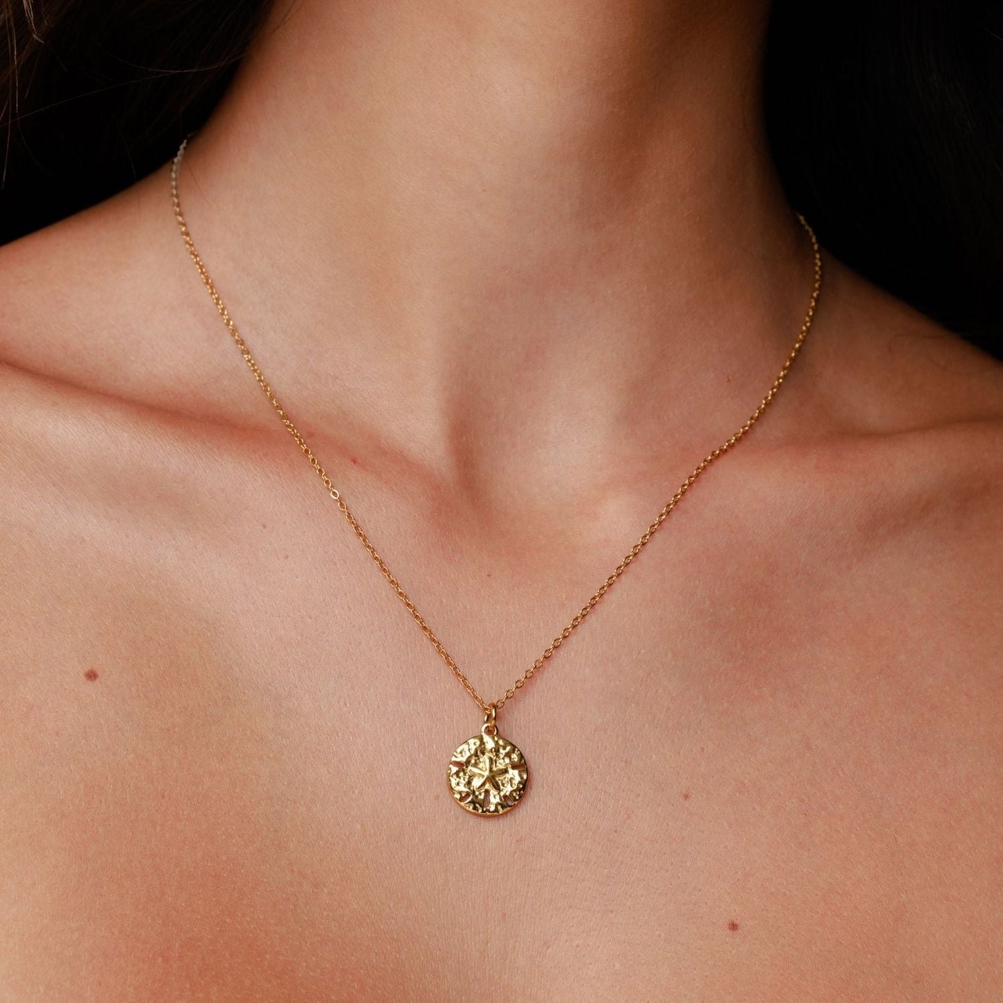 Damen Halskette Sanddollar Anhänger Gold wasserdicht hypoallergen