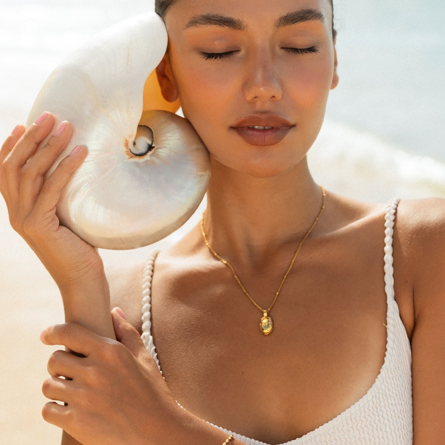 Damen Skarabäus Kette Gold mit grünem Zirkonia wasserfest Edelstahl