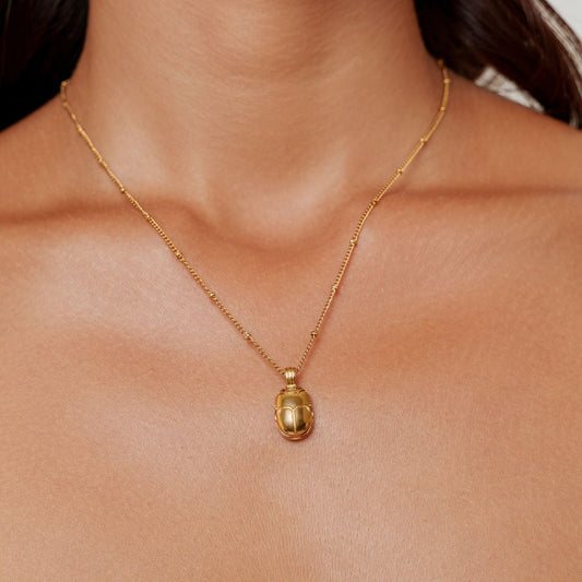 Damen Skarabäus Kette Gold mit grünem Zirkonia wasserfest Edelstahl