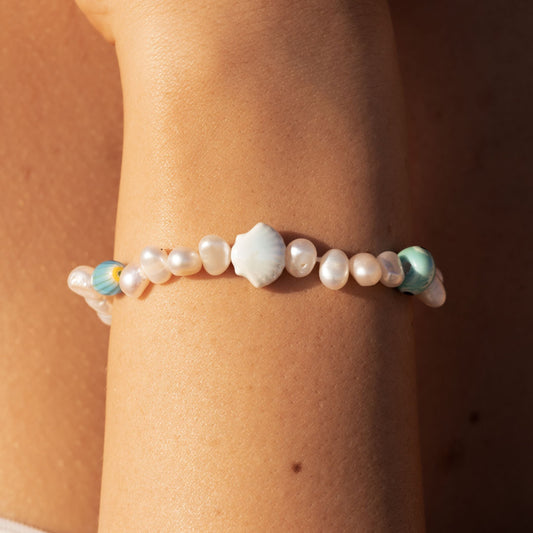 Damen Perlenarmband Mehrfarbig Süßwasserperlen Keramik wasserfest Edelstahl