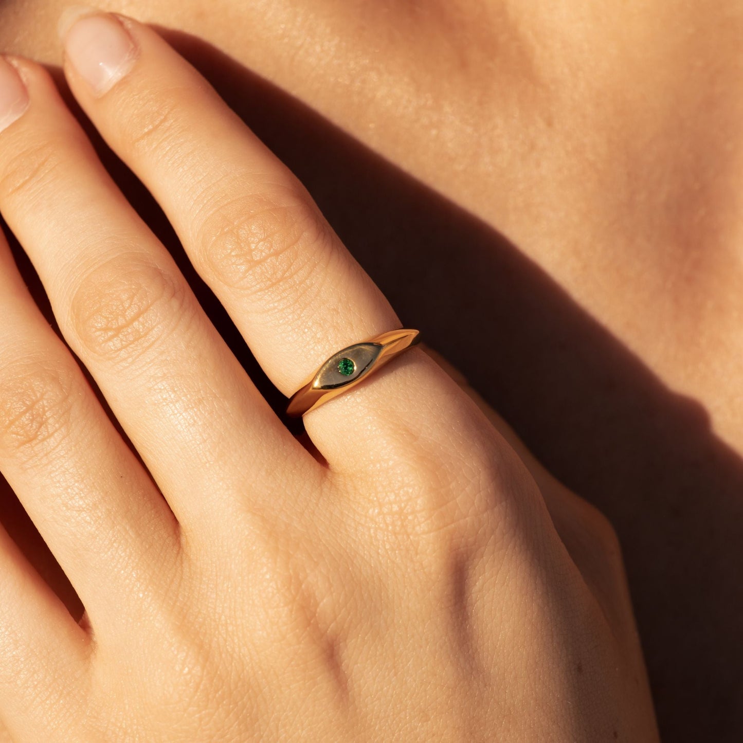 Damen Ring Gold Grün mit Zirkonstein, schmal, wasserfest, hypoallergen