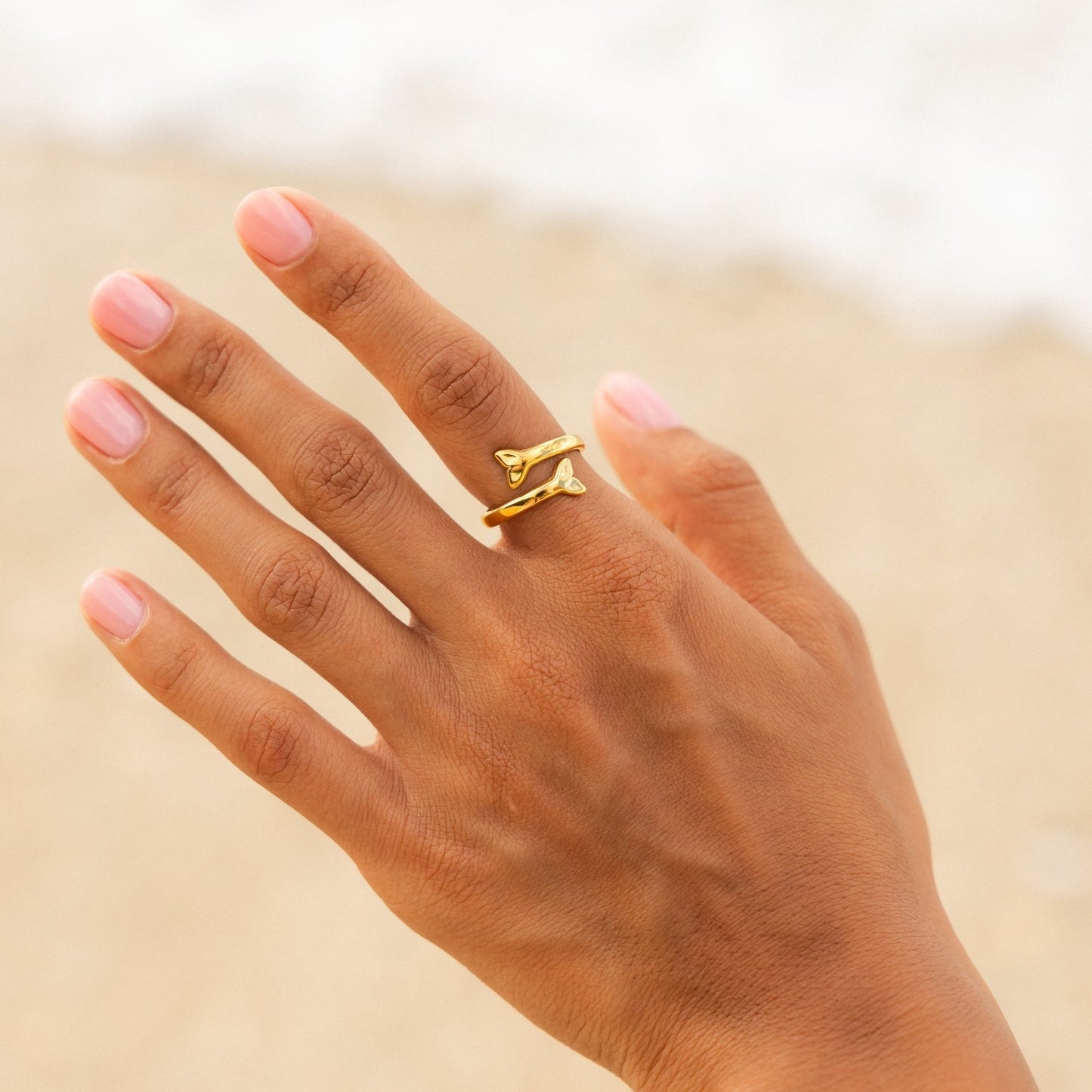 Damen Ring Gold offen verstellbar mit Schwanzflossen-Design wasserdicht