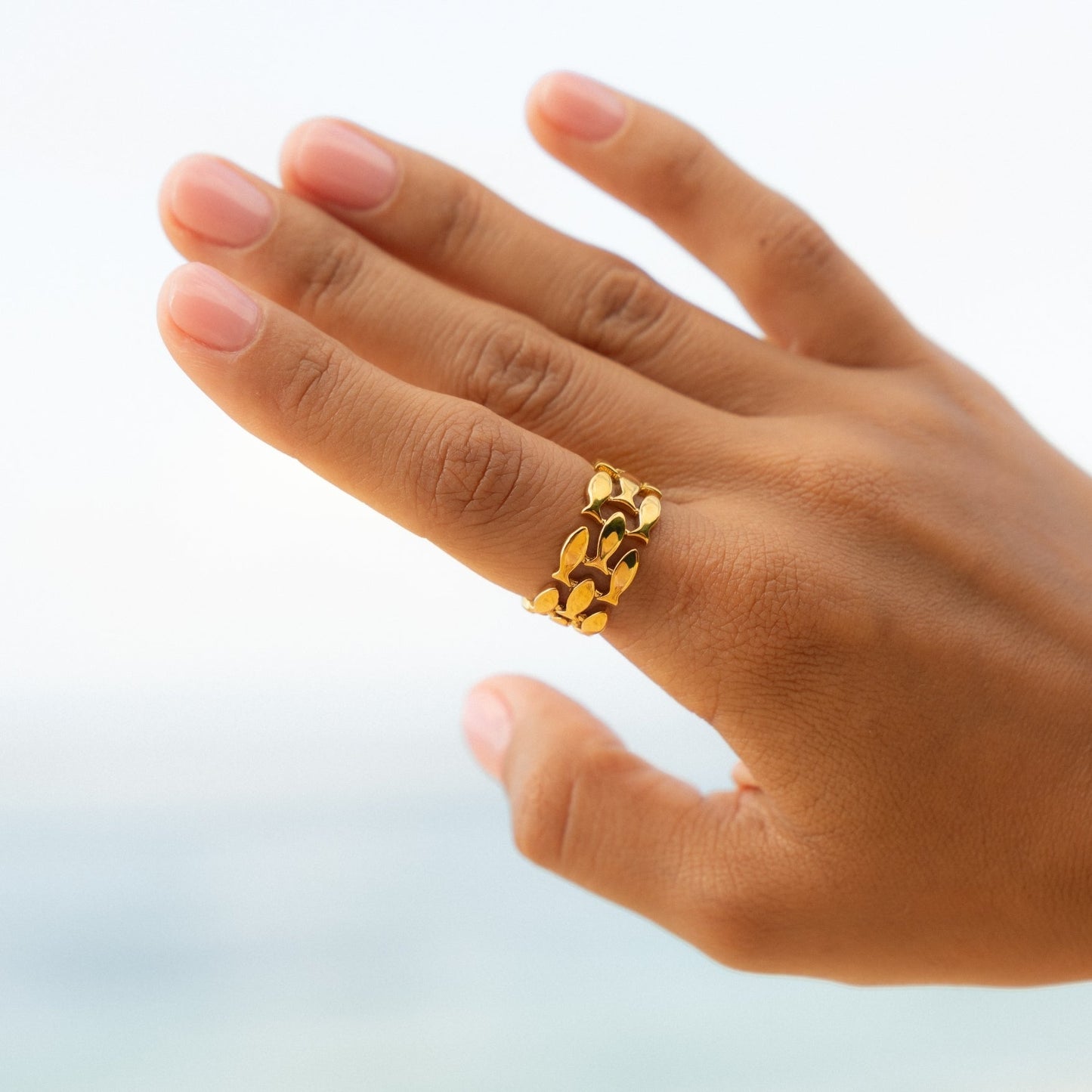 Damen Ring Gold Fisch Motiv wasserdicht hypoallergen 10 mm