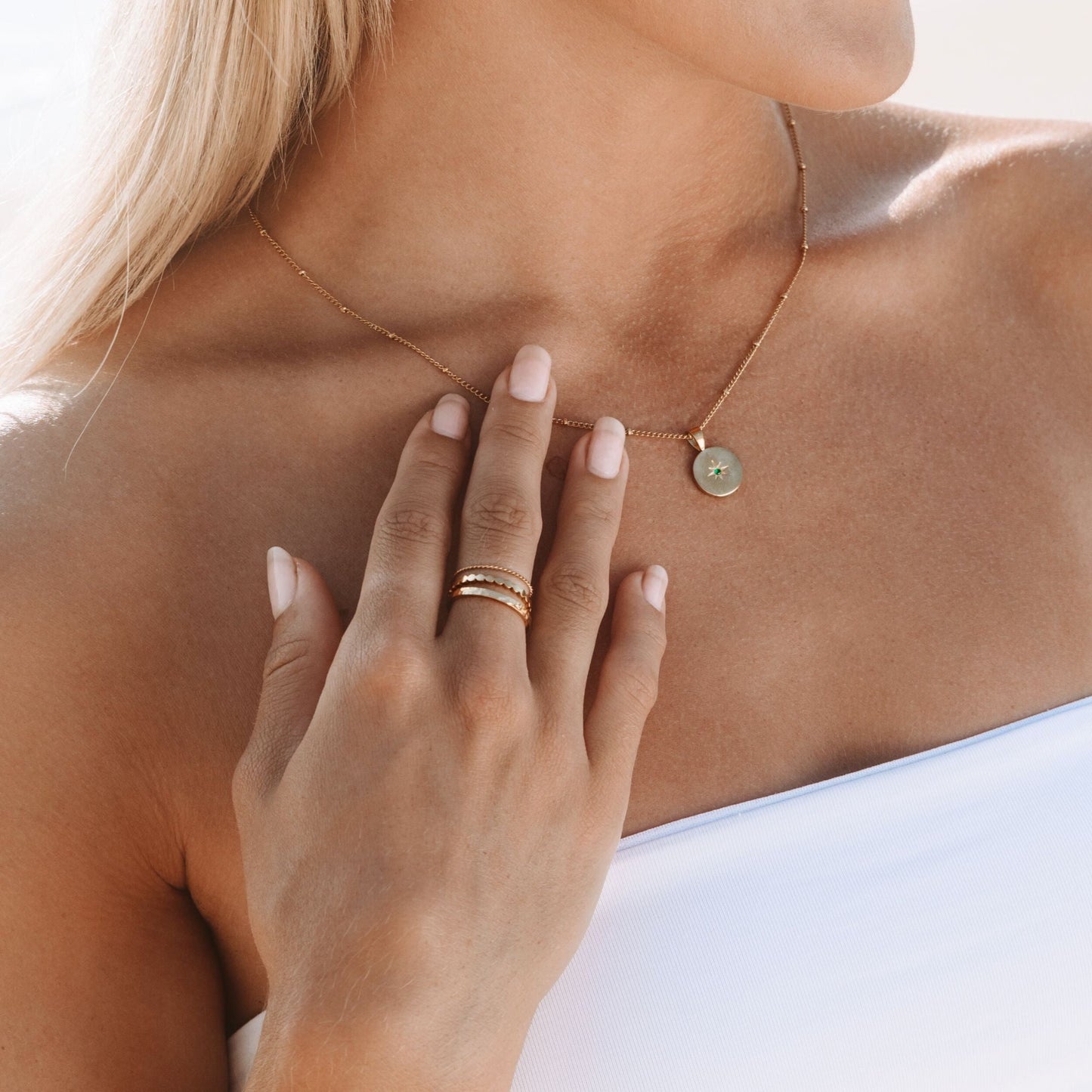 Damen Ring Set Gold 3-teilig gehämmert gedreht Perlen Design wasserfest