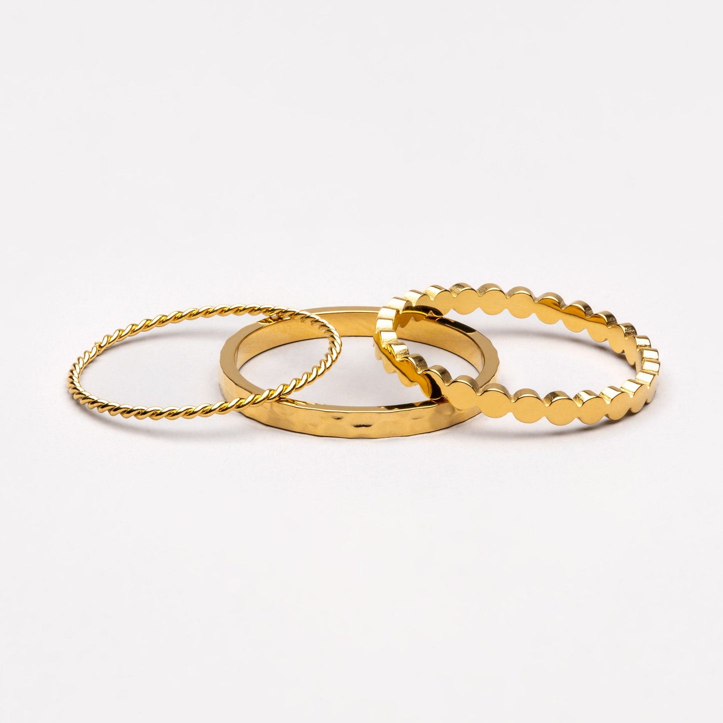 Damen Ring Set Gold 3-teilig gehämmert gedreht Perlen Design wasserfest