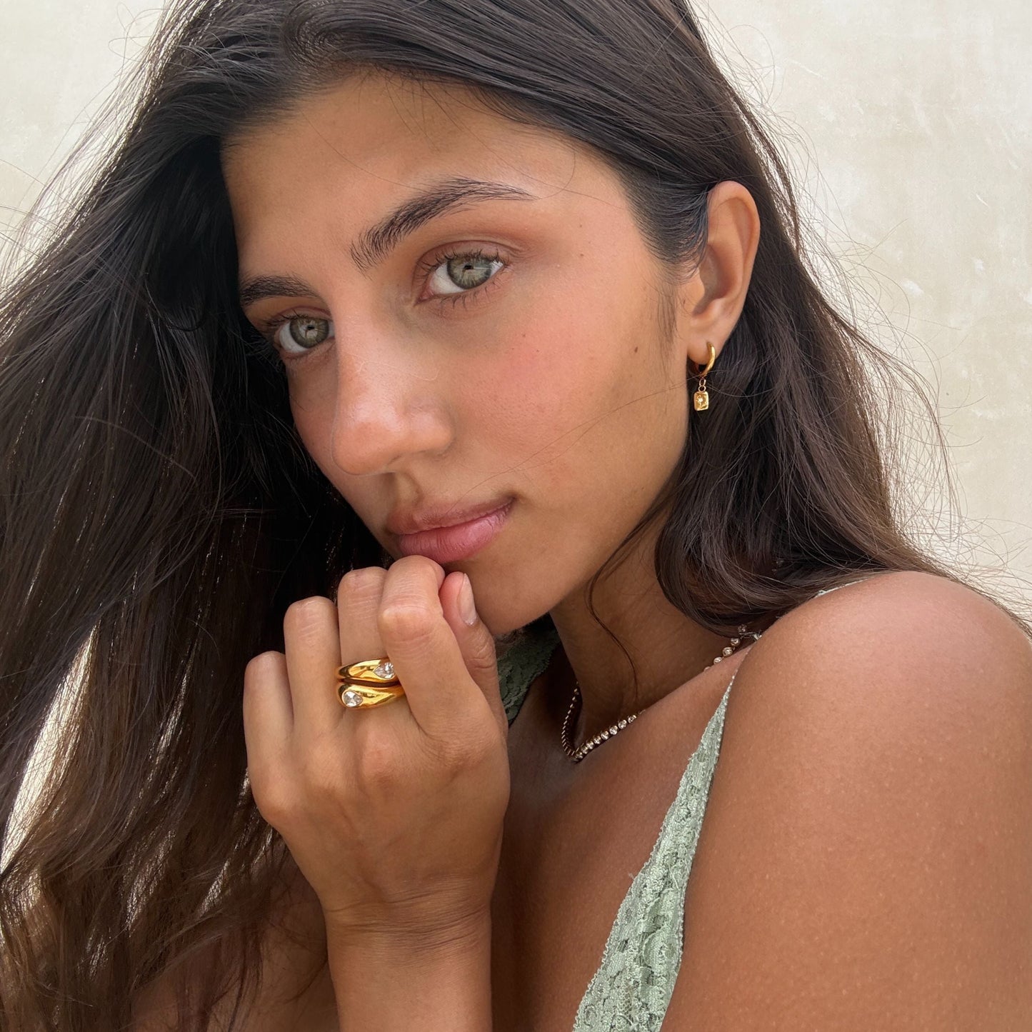 Damen Ring Set Gold wasserfest mit Zirkonen, hypoallergen