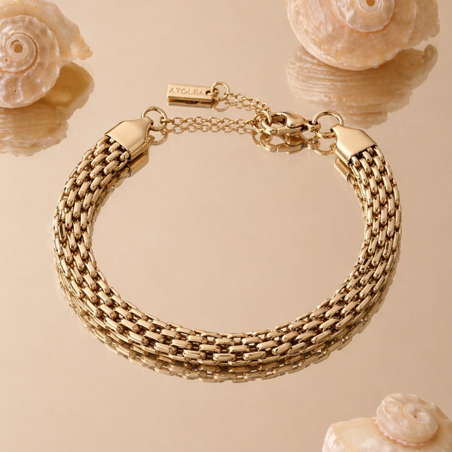 Damen Flechtarmband Gold 6 mm verstellbar wasserfest hypoallergen Edelstahl