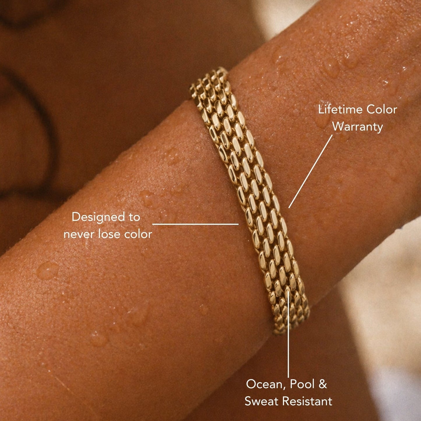 Damen Flechtarmband Gold 6 mm verstellbar wasserfest hypoallergen Edelstahl