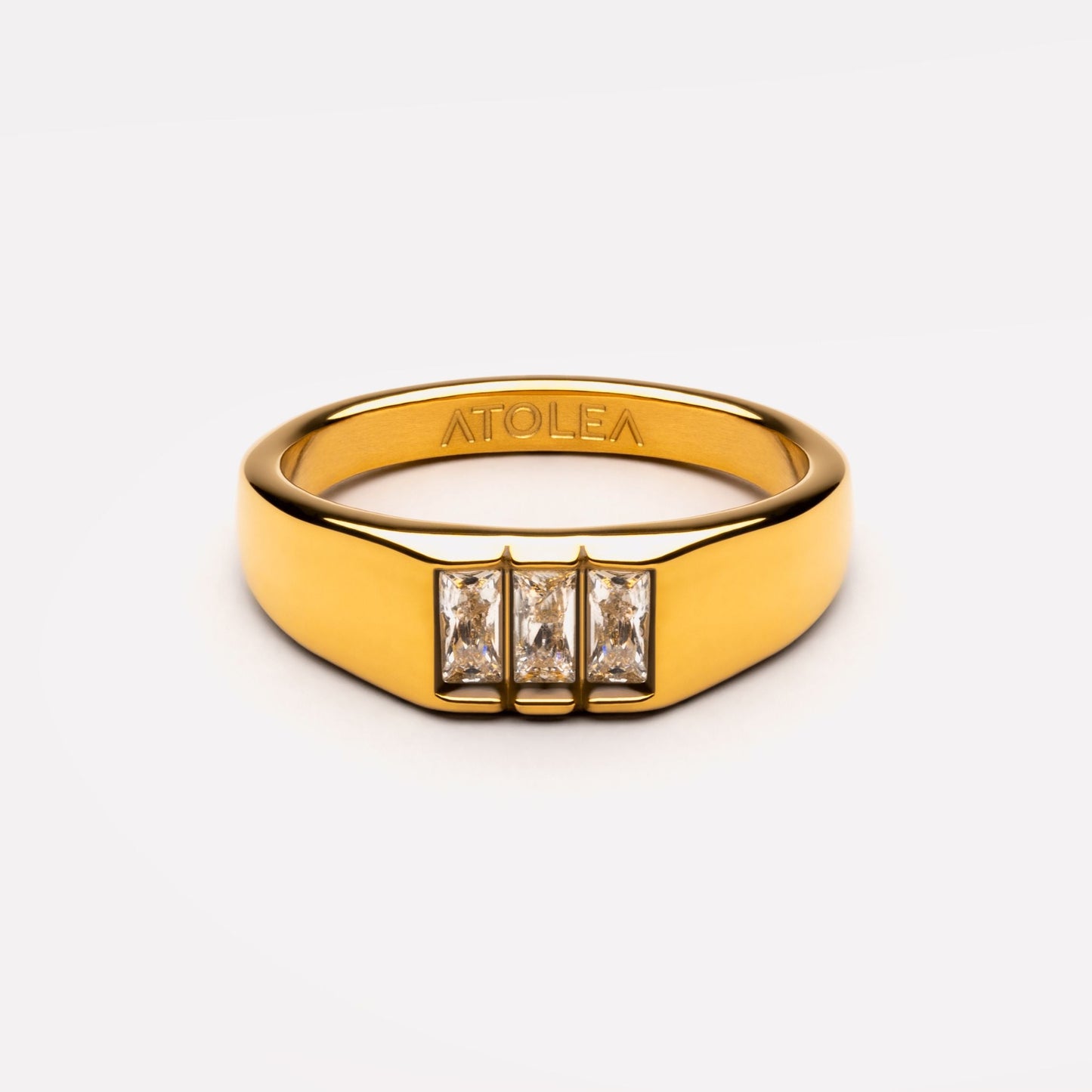 Damen Signet Ring Gold mit weißen Baguette-Steinen, wasserdicht und hypoallergen