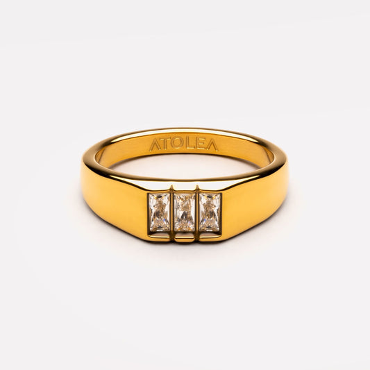Damen Signet Ring Gold mit weißen Baguette-Steinen, wasserdicht und hypoallergen