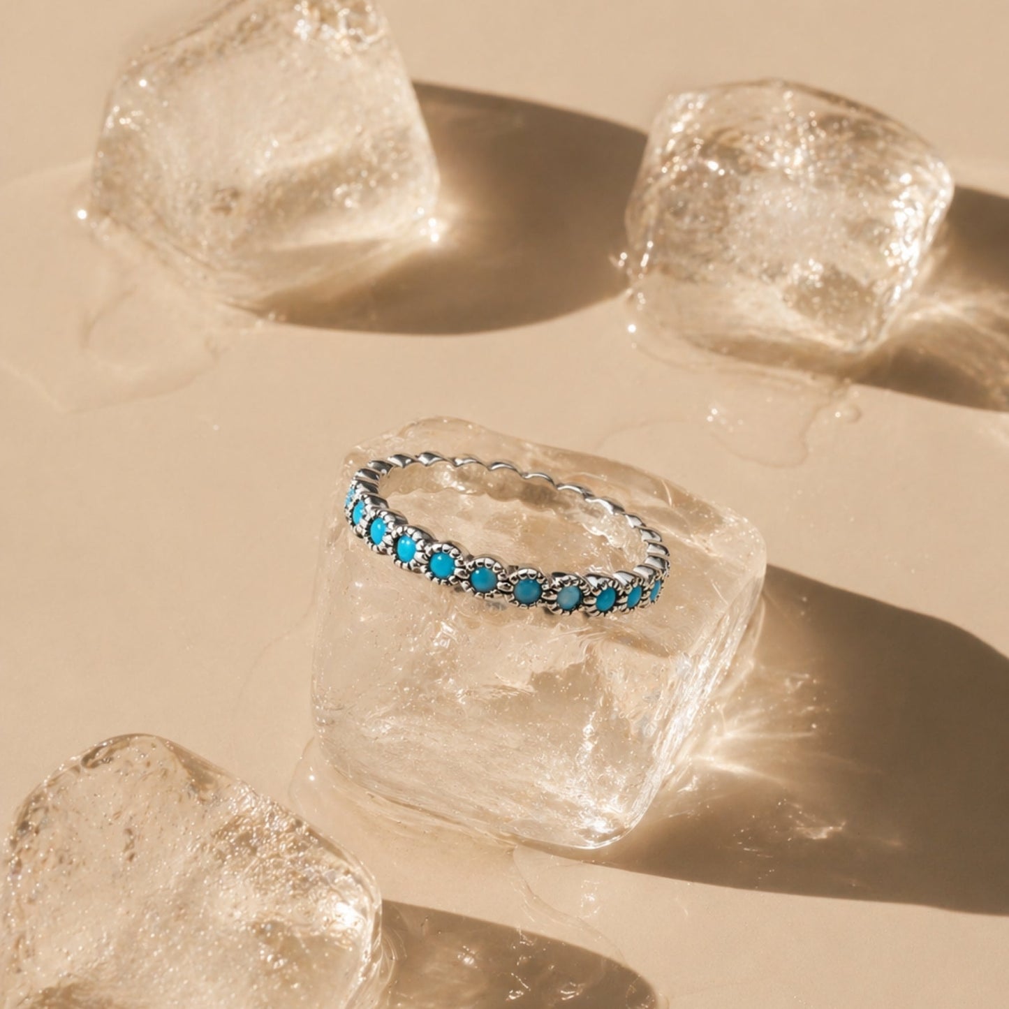 Damen Ring Türkis Blau Goldfarben schmal wasserdicht hypoallergen