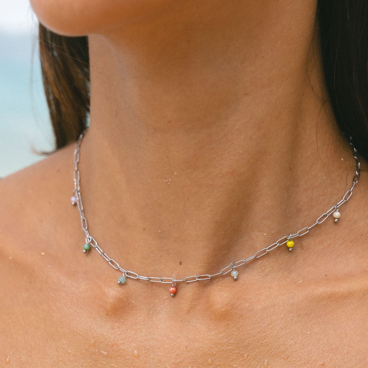 Damen Choker Gold mit bunten Anhängern wasserfest Halskette verstellbar