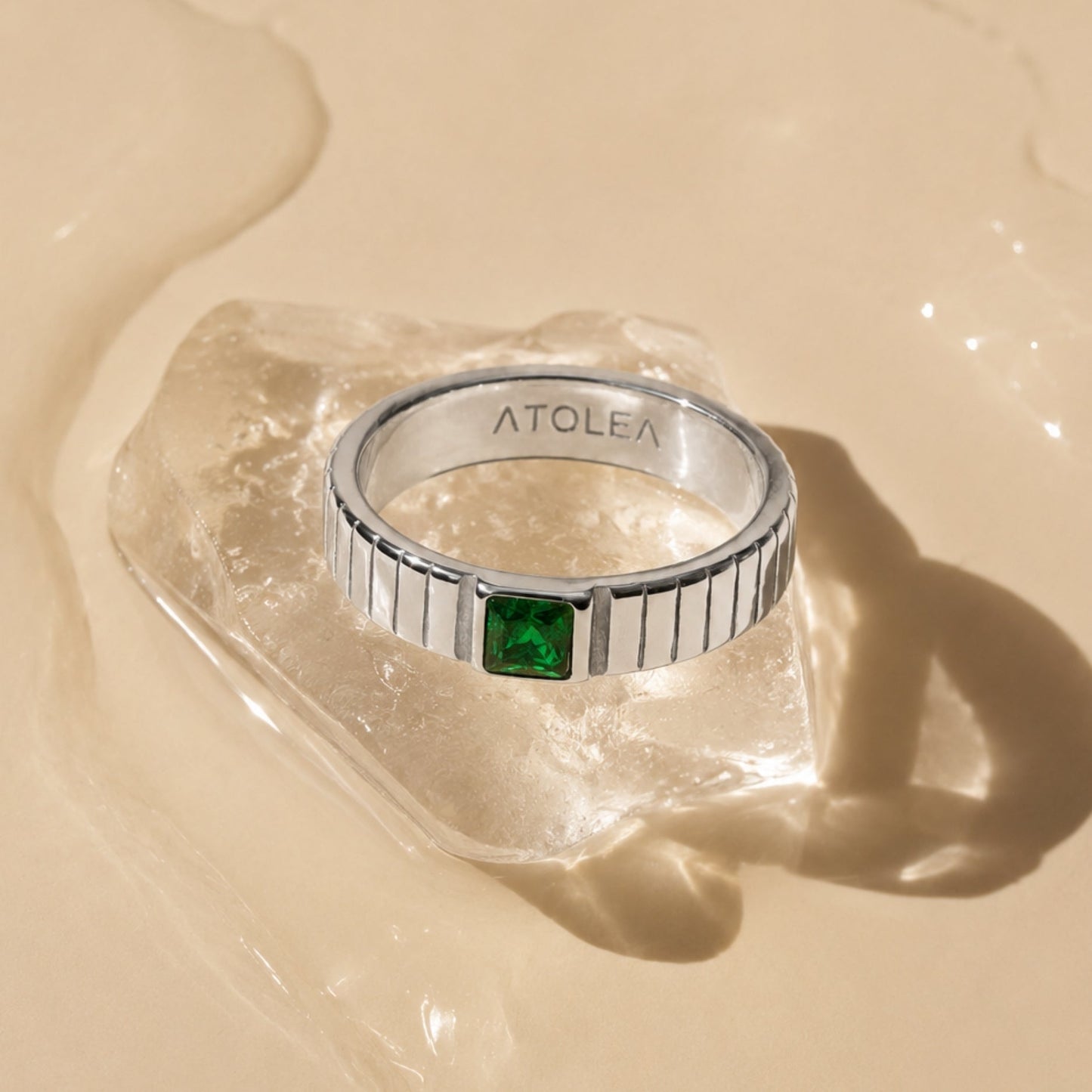 Damen Ring Grün Chunky mit Zirkonia, wasserfest, hypoallergen
