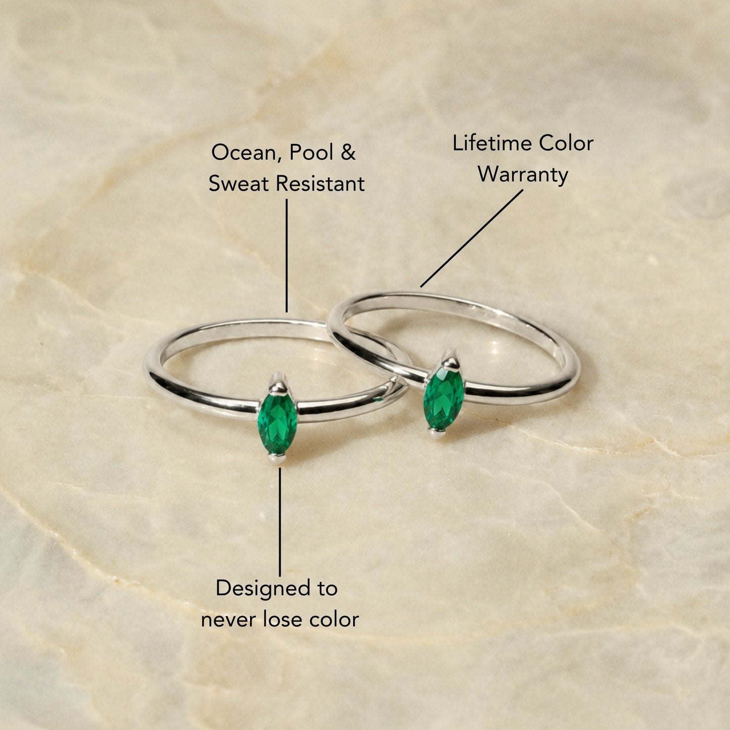 Damen Ring Gold Grün mit Zirkonia Stein, schmaler Edelstahlring wasserdicht