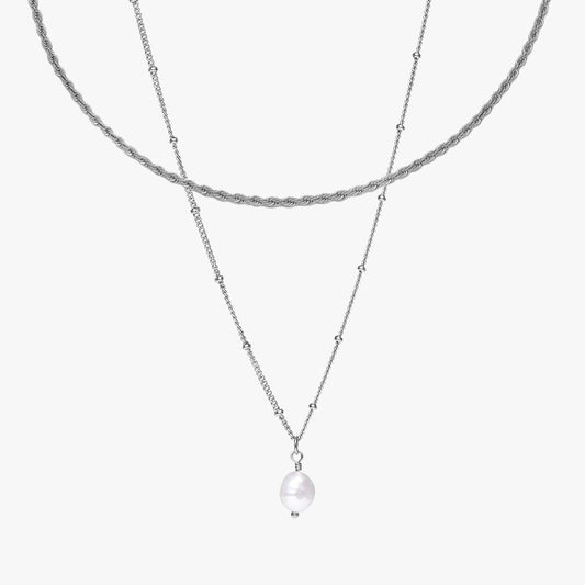 Damen Schmuckset Gold Rope Chain Choker mit Barockperlen-Anhänger wasserfest 2-teilig