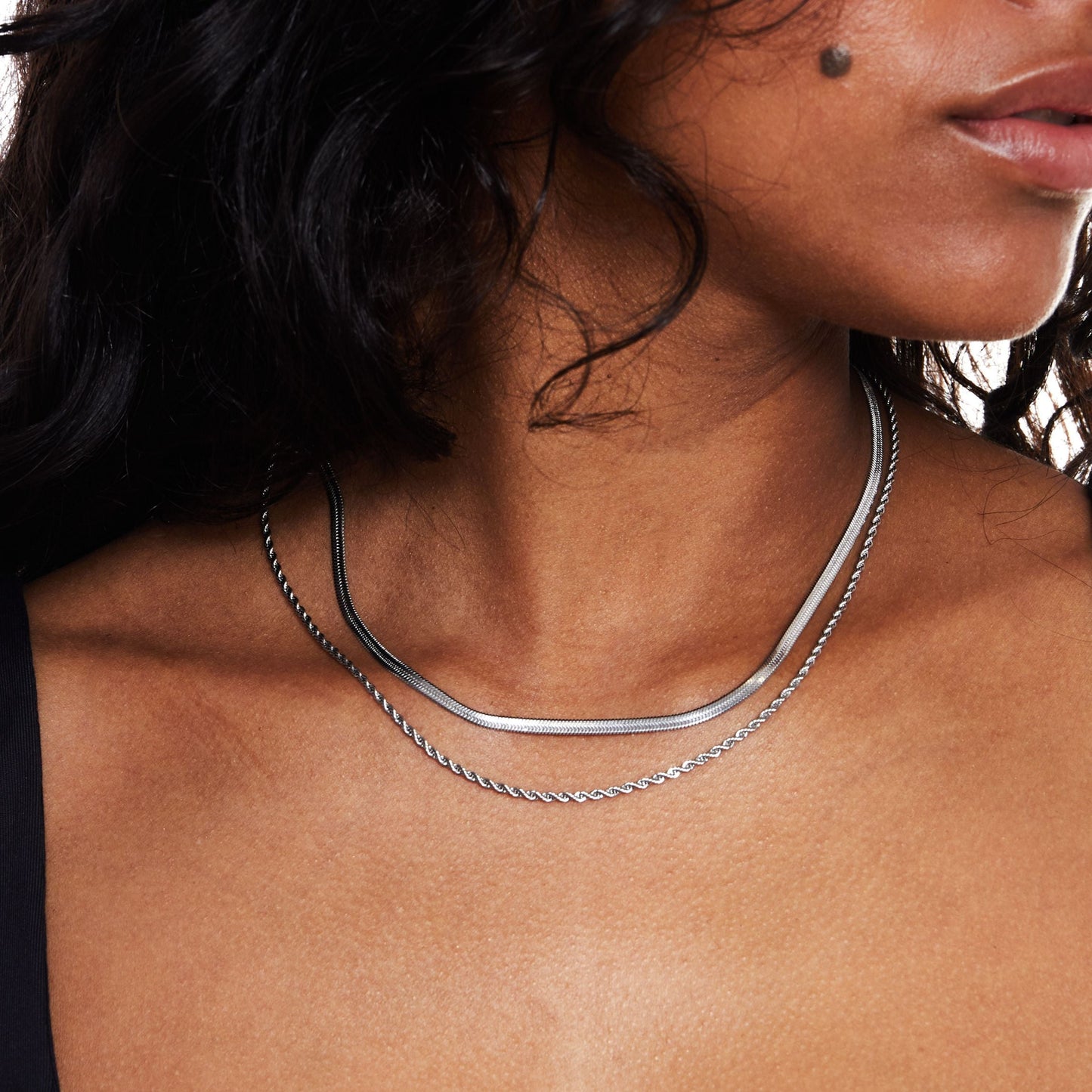 Damen Layering Halskette Gold Herringbone Rope Chain wasserfest hypoallergen