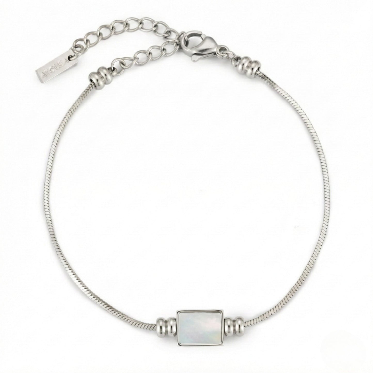 Damen Armband gold Perlmutt Schlangenkette Edelstahl wasserfest