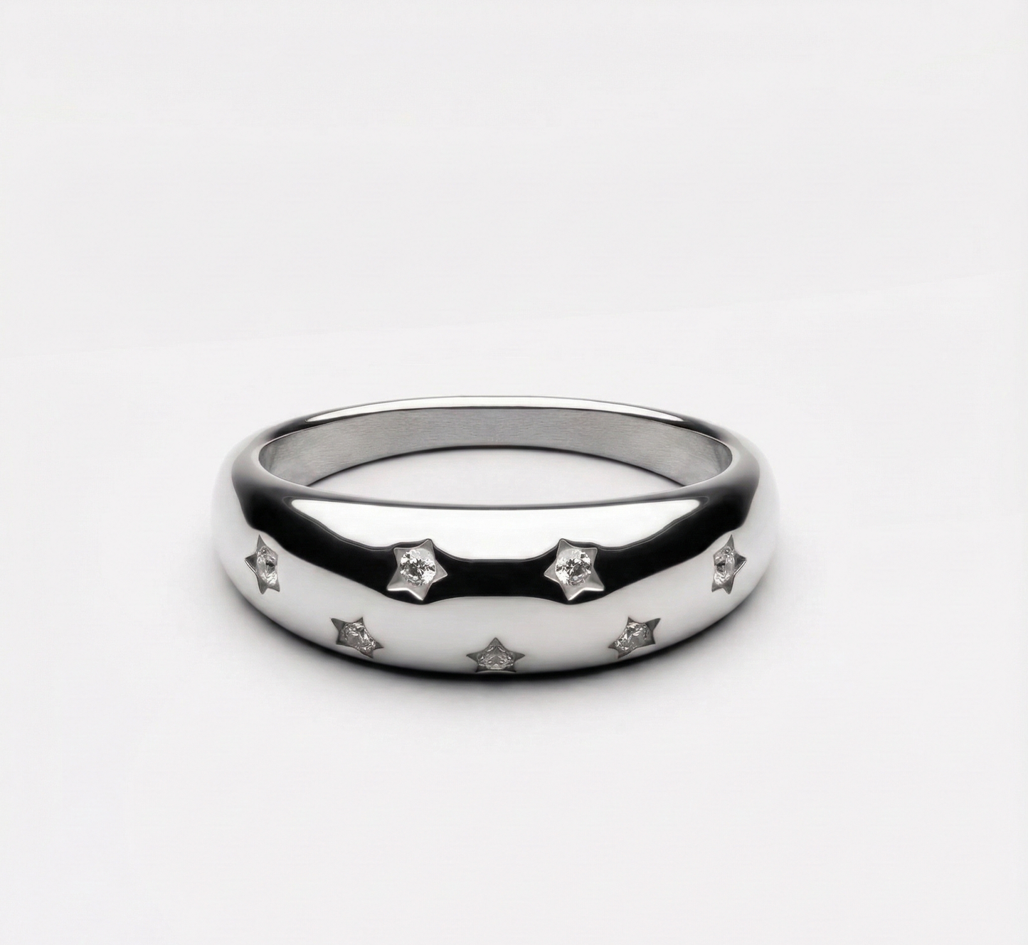 Ring Gold gewölbt mit weißen Stern-Gemsteinen wasserdicht