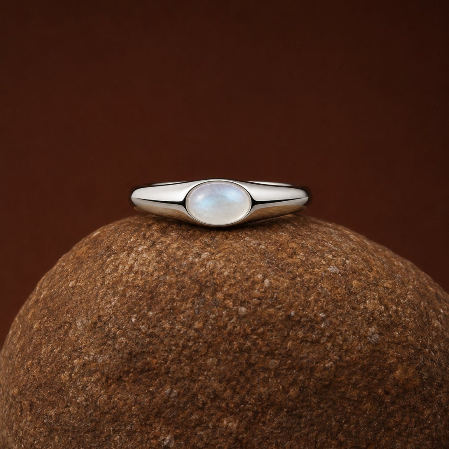 Damen Ring Gold mit Mondstein, wasserdicht, hypoallergen, 6 mm